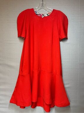 Maeve Bright Red Puff-Sleeve Flounce Dress